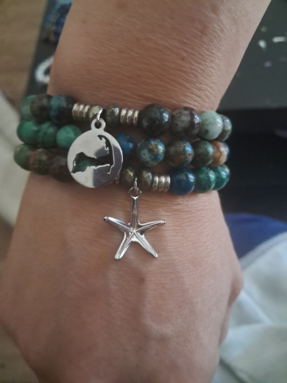 Authentic T. Jazelle African Turquoise & Larimar Martha's Vineyard 3-Bracelet St